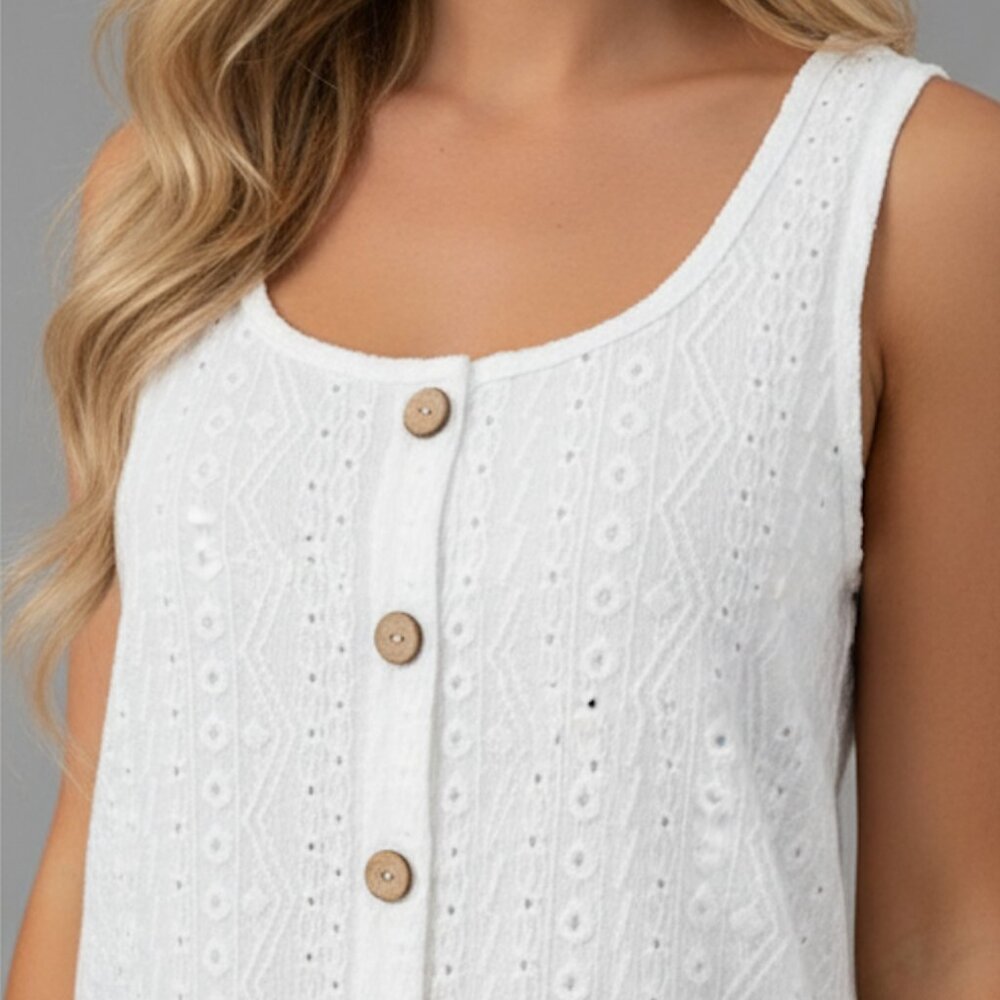 LAST ONE 🔥 White Eyelet Embroidery Tank Top - Picture 2 of 8